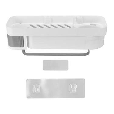 Imagem de Prateleira de canto de banheiro OKJHFD de dupla camada giratória montada na parede elegante simples prateleira de armazenamento multifuncional, 34 x 11 x 8 cm/13,4 x 4,3 x 3,1 pol.(White grey)