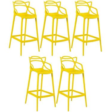 Imagem de Loft7, Conjunto Kit 5 Banquetas Alta Allegra Design 76 cm Polipropileno Injetado Alta Densidade Sala De Jantar Cozinha Jantar Bar Jardim Varanda Amarelo