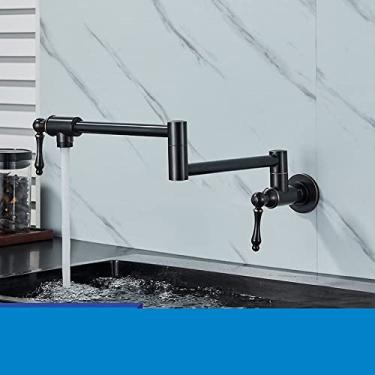 Imagem de Torneira de cozinha de latão ouro escovado Torneira fria única para pia Torneira de água de alça única Torneira misturadora com rotação de 360° montada na parede, preto bronzeado C