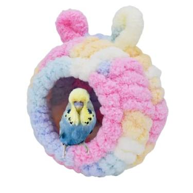 Imagem de Cama de ninho de pássaro quente de inverno, rede para pendurar, cabana aconchegante, casa de papagaio, brinquedo para gaiola de pássaros, poleiro para pássaros, periquitos, passarinho tílio, hamster, chinchila, porquinho-da-índia (colorido)