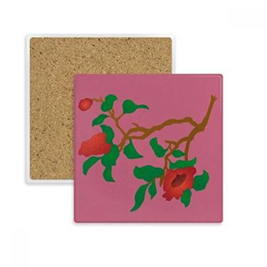 Imagem de Porta-copos quadrado de flor com desenho de cultura verde vermelha e verde