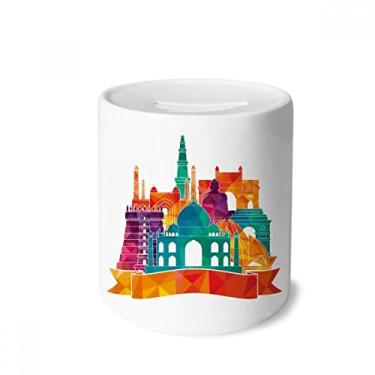 Imagem de DIYthinker Caixa de moedas de cerâmica com ponto de referência para arquitetura de alfândega, presente de cofrinho