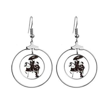 Imagem de Brincos femininos japoneses de equitação com argola pendurada, joia circular