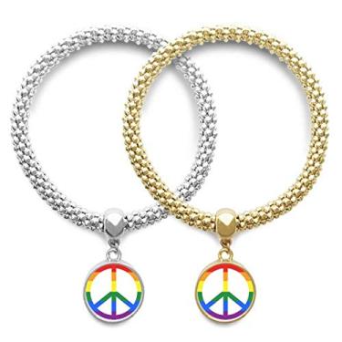 Imagem de DIYthinker Arco-íris Gay LGBT Lésbica Antirguerra Lover Pulseira Pingente Joia Presente para Casal