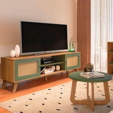 Imagem de Sala De Estar Completa Para Tv Até 75 Polegadas Charlotte 2 Portas Carvalho/menta - Pnr Móveis