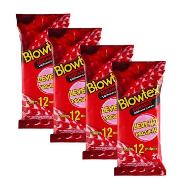 Imagem de kit 4 Pacotes Preservativo Blowtex Morango C/ 12 Unidades Cada