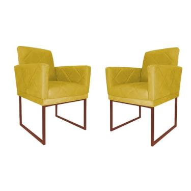 Imagem de Kit 02 Poltronas Klara Para Sala Base Ferro Bronze Suede - Estopar