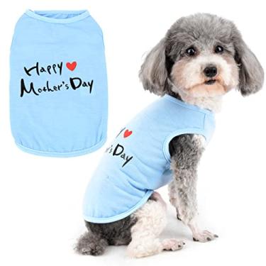 Imagem de Ranphy Camisas para cães roupas com feliz dia das mães feliz dia dos pais letras impressas para cães pequenos meninos meninas pet camisetas fofas filhotes primavera verão roupas gatos vestuário, azul,