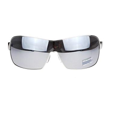 Imagem de Óculos de sol masculino estilo italiano com escudo esportivo, Prata, branco, espelhado prateado, 6" (150mm) x 2" (52mm)