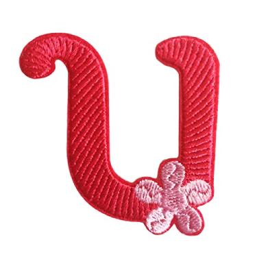 Imagem de 5 Pçs Patches de letras de chenille adesivos de ferro em remendos de letras universitárias com glitter bordado remendo costurado em remendos para roupas chapéu camisa bolsa (rosa choque, U)