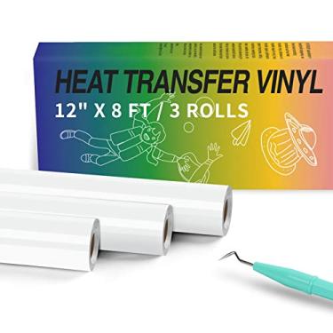 Imagem de HTVRONT Rolo de vinil de transferência de calor - 3 rolos 30,5 cm x 2,4 m de ferro branco em vinil para camisas, vinil HTV branco compatível com máquina de corte Cricut - Fácil de cortar e remover