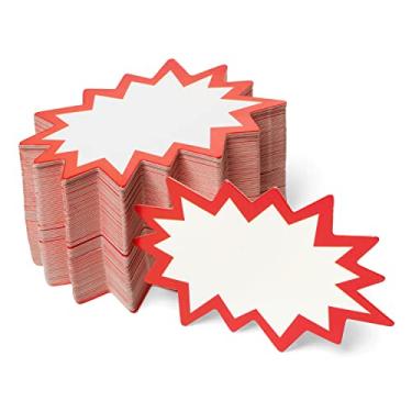 Imagem de Sinais Starburst com adesivos 200 peças | Etiquetas de preço de venda para venda de garagem, venda de imóveis, venda de quintal, suprimentos de varejo. 100 cartões de sinal de preço e 100 peças de