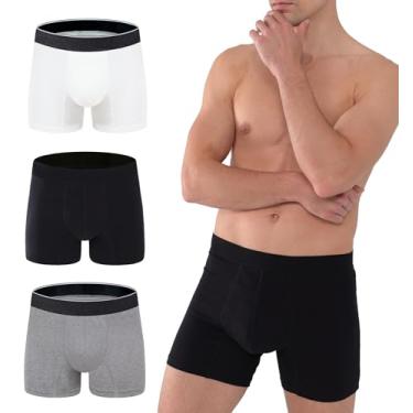 Imagem de AIRCUTE Cueca boxer lavável para incontinência urinária de absorção para homens, 15 cm de costura interna para vazamentos na bexiga, pacote com 3 (pequena, preta-cinza-branca)