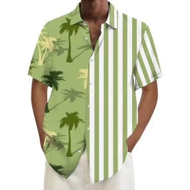 Imagem de Camisa masculina casual solta manga curta praia manga longa camisa social masculina, Verde, XXG