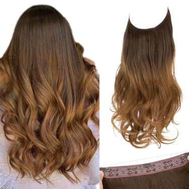 Imagem de SARLA Extensões de cabelo Ombre invisíveis com 3 clipes longos sintético ondulado encaracolado faixa de cabelo ajustável transparente para mulheres 55 cm marrom a dourado