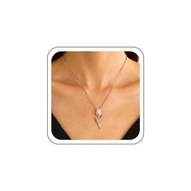Imagem de Zeshimb Colar Boho flor tulipa diamante CZ tulipa colar italiano corrente ouro strass tulipa declaração colar esmalte floral colar de casamento corrente joia para mulheres, Zinco, Sem Pedra Preciosa