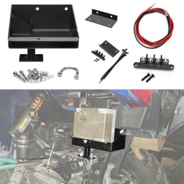 Imagem de Canitu Kit de realocação de bateria de alumínio para Polaris Sportsman 450 570 2014-2021 com fios de caixa de bateria kit de realocação (preto)