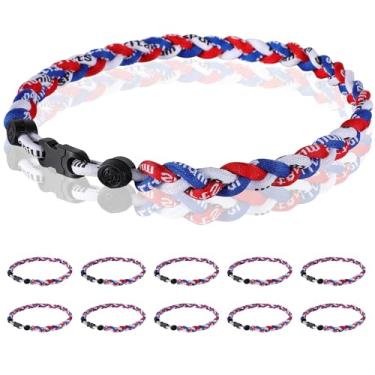 Imagem de Midtatus Pacote com 12 colares de beisebol de 45,7 cm, presente do time para diversão no beisebol, design de corda de tornado de titânio trançado com três cores, 18, Silicone, nylon, plástico, Sem