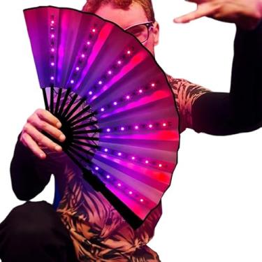 Imagem de Earthradius Ventilador dobrável recarregável com brilho 366 RGB LED ventilador de luz dançante ventilador de mão dobrável para festival de música DJ bar clube neon festa