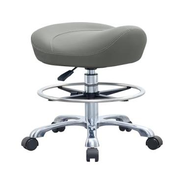 Imagem de Banqueta de selim giratório, altura ajustável com rodas, cadeira de esteticista banqueta ergonômica para salão, corte, tatuagem, cílios