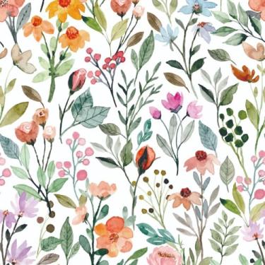 Imagem de Papel de parede floral de 44 x 299 cm, papel de parede texturizado boho para quarto, banheiro, locatário, impermeável, rosa, aquarela, papel de parede moderno para armário de cozinha