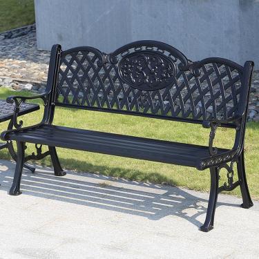 Imagem de Banco de pátio, bancos de jardim para duas pessoas para ambientes externos com estrutura revestida de alumínio antiferrugem, para jardim, pátio, varanda, preto