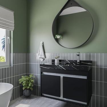 Imagem de Gabinete/toucador para Banheiro Paula 80cm com Cuba Esculpida em Porcelanato Preto