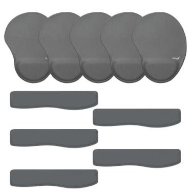 Imagem de Kit 05x MousePad + Apoio Pulso p/ Teclado Ergonômico Cinza - Reflex