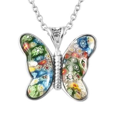 Imagem de Compre colares de borboleta LC para mulheres 50-61 cm com garra de lagosta - Colar de vidro estilo murano Millefiori estética praia verão joias de borboleta para mulheres, presentes de aniversário e