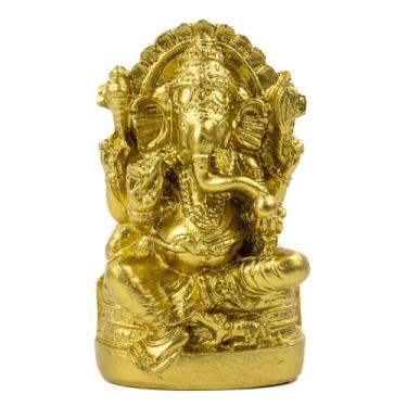 Imagem de Escultura Ganesha no Trono 9 cm Dourado em Resina - Lua Mística - 100%