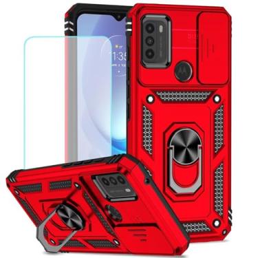 Imagem de Vokuha Capa para Moto G50 5G, capa XT21491 com protetor de tela de vidro temperado e capa de câmera deslizante, capa magnética com suporte de anel giratório de 360° para Motorola Moto G50 5G vermelha