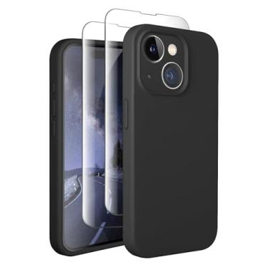 Imagem de SUW Capa para iPhone 15 com 2 protetores de tela [proteção total da câmera], forro interno de microfibra macio antiarranhões, capa protetora de silicone à prova de choque para iPhone 15 de 6,1