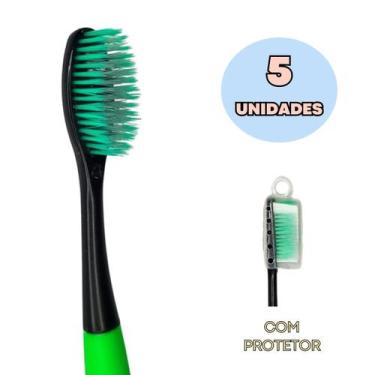 Imagem de Kit 5 Escovas Dental Média  Cerdas Macias com Capa Protetora - Escova 