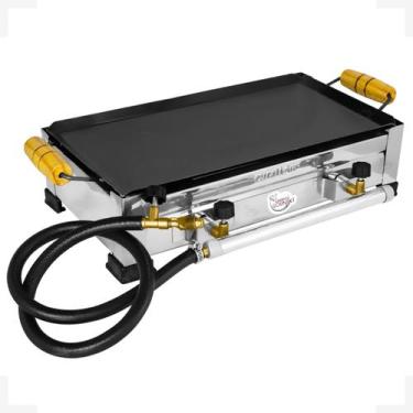 Imagem de Fogão Industrial Inox 2 Bocas Camping Alta Pressão Chapa Caminhoneiro 