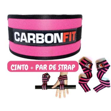 Imagem de Cinto fivela academia musculaçaõ carbon + strap - CARBONFIT, Rosa, PP