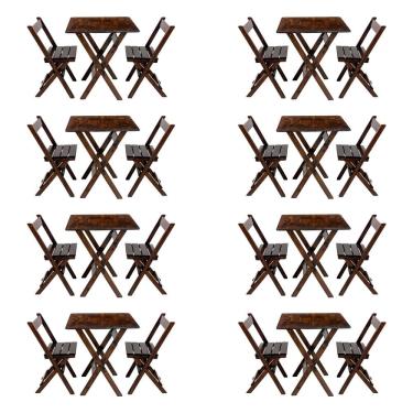 Imagem de Kit 8 Conjuntos Mesa Dobrável Para Bar E Restaurante 60x60cm Com 2 Cadeiras Em Madeira Maciça - Imbu