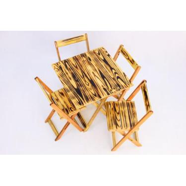 Imagem de Mesa Dobrável premium 70x70 C/ 4 Cadeiras Bar E Lazer queimada - Madei