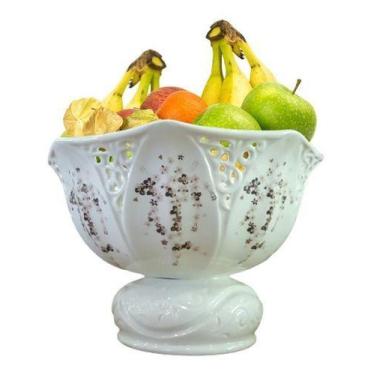 Imagem de Fruteira De Cerâmica Centro De Mesa Pedestal 15 X 23 - Vacheron, Off W