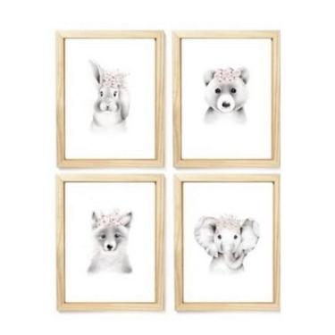 Imagem de Kit quadro infantil safari rosa delicado quarto menina - Kriartz Quadr
