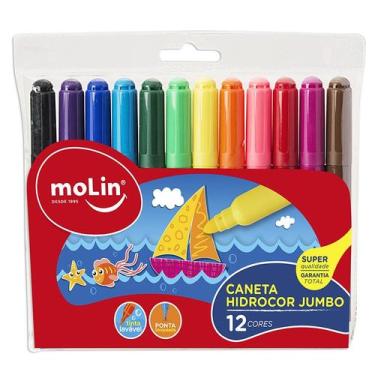 Imagem de Caneta hidrográfica lavável Hidrocor Jumbo Molin 12 cores
