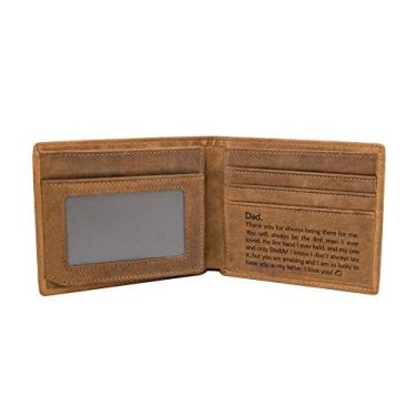 Imagem de Kenon Carteira de couro personalizada para homens, com bloqueio de RFID, dobrável, elegante, para marido, filho, pai, aniversário, dia dos namorados, dia dos pais, presentes de Natal, Marrom - For