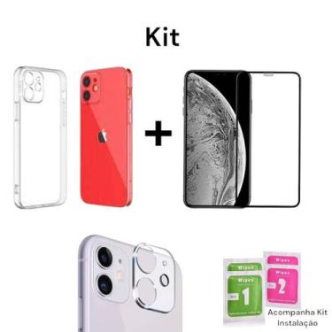 Imagem de Kit para Iphone 11 12 13 14 15 16 Capa Anti Impactos + Película 3D De 