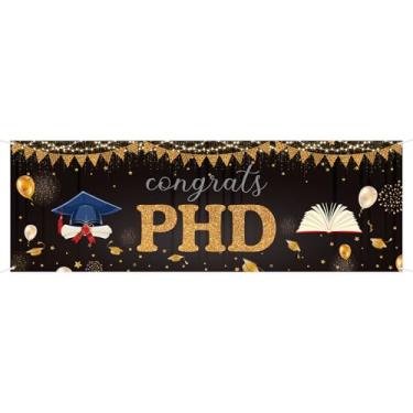 Imagem de Grande Congrats PHD Banner Phinished Garden Backdrop Banner PHD Graduação Gramado Sinal Parabéns Graduação Festa de Formatura Decoração Interior Exterior, 183 x 61 cm