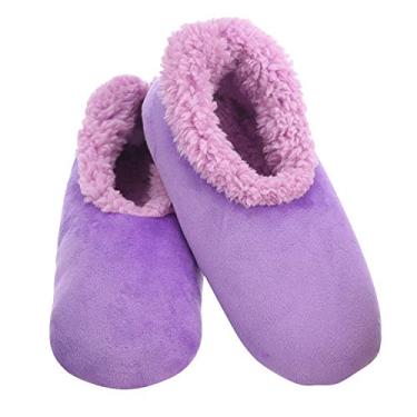 Imagem de Snoozies Meias femininas forradas com sherpa – Pantufas felpudas, fofas e aconchegantes para mulheres com sola antiderrapante – Chinelos laváveis para casa, Lavanda, Small
