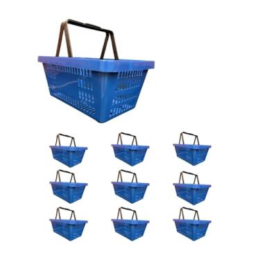 Imagem de Kit 10 Cesta Cestinha Plastica Reforçada Supermercado Mercado 15 Litros (Azul)