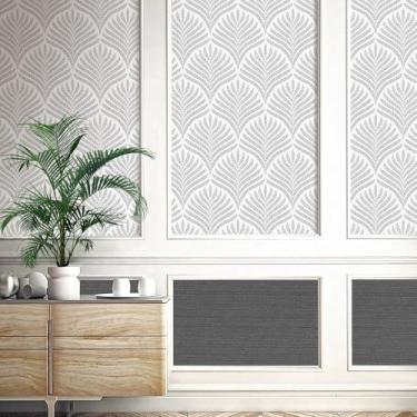 Imagem de Papel de parede cinza branco folha cinza papel de parede descascar e colar papel de contato boho para armários e gavetas 5 m