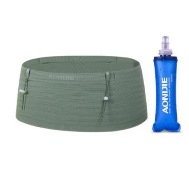 Imagem de AONIJIE Cinto de corrida com cantil macio de 250 ml para mulheres e homens, leve e antiderrapante, pochete preta para todos os tamanhos, telefones e outros, Verde claro, L, Corrida