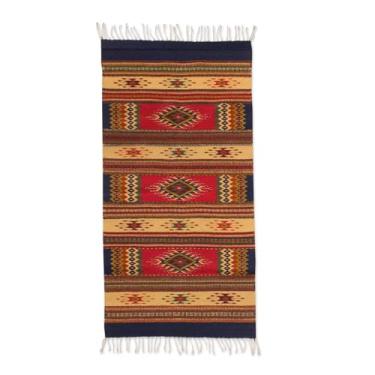 Imagem de NOVICA Tapete de área de lã Zapotec multicolorido geométrico (6,5 x 1,5 cm), 'Vale das Estrelas