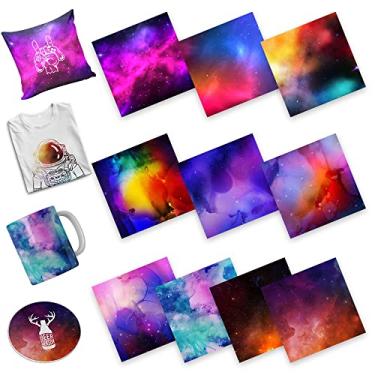 Imagem de WOWOCUT Folhas de tinta de transferência infusível, pacote com 10, papel de transferência de calor de céu estrelado de 30,5 x 30,5 cm, folha de tinta de sublimação para máquina Cricut, camiseta DIY,