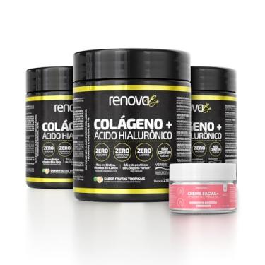 Imagem de Kit 3 Colágenos Hidrolisados Verisol com Ácido Hialurônico e Biotina + Creme Facial Resveratrol Efeito Clareador para o dia Renova Be